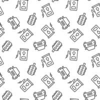Seamless monochrome repeating pattern of traffic light, car, gas station vector