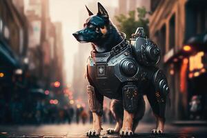 dog police robot in city, futuristic, photo