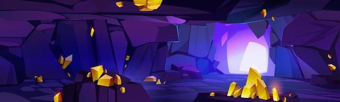 Mountain cave interior with gold deposits vector