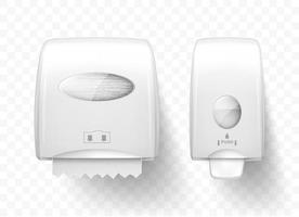 Dispensers liquid soap and paper towels, realistic vector