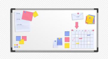 Realistic whiteboard for memo notes and planner vector