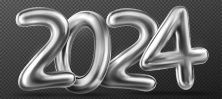 3d silver balloons in shape of 2024 numbers vector