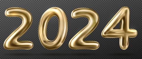 3d gold font, isolated 2024 new year number vector