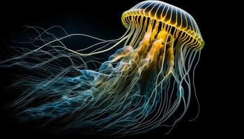 jellyfish swimming on a black background, photo