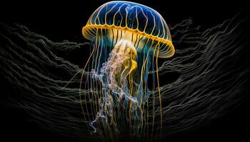 Medusa nadando en un negro fondo, generativo ai foto