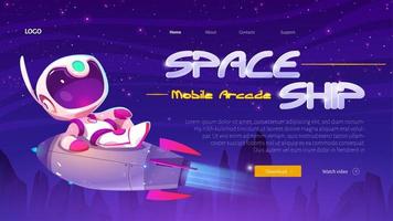 Cute cartoon astronaut flying on rocket in space vector