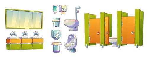 dibujos animados conjunto de colegio baño interior elementos vector
