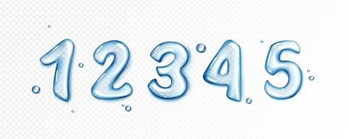 Water font, blue bubbles in numbers shape vector