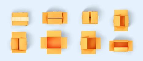 3d render top view isolated empty open box set vector