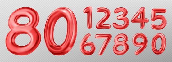 3d red numbers font, balloons of digits vector