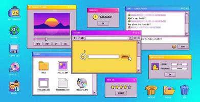 Retro software windows on computer desktop vector