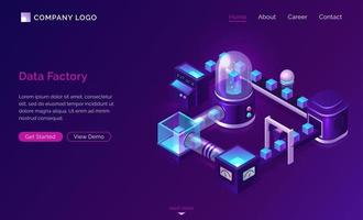 Data processing factory, isometric technology vector