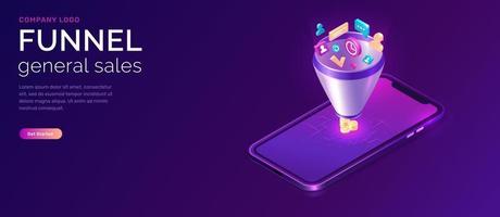 Sales funnel, isometric concept illustration vector