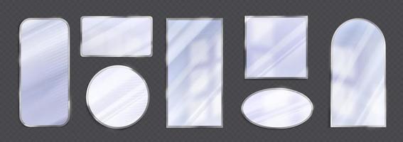 Realistic silver mirror with reflection vector set