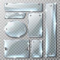 Glass banner or plate with metal mount and bolts vector