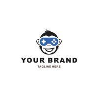 monkey head logo with glasses shaped joystick is suitable for a game or app vector