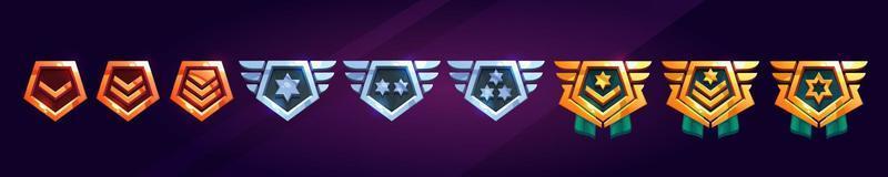 Set of cartoon military game rank badges vector