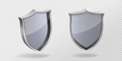 Realistic set of glass shield in metal frame vector