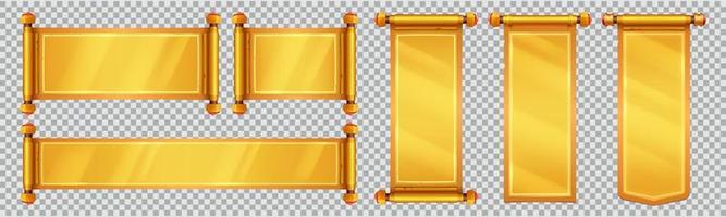 Gold scroll paper, royal parchment banner isolated vector