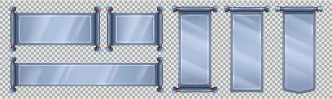 Silver scroll paper, royal parchment banner set vector