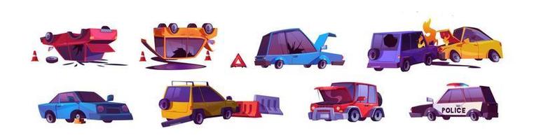 Car crash and accident cartoon scene vector set