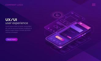 User experience isometric concept, ux ui wireframe vector