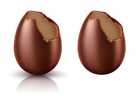 Chocolate egg whole and bitten realistic vector