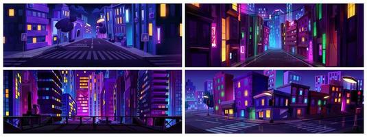 Neon light on night city road street landscape vector