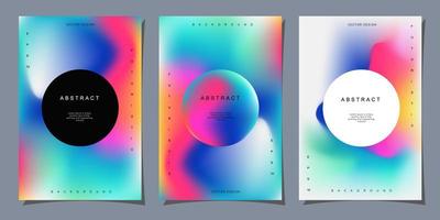 Set of colorful posters. Circle shape with neon lights. Abstract background with liquid gradient for banner, cover, social media posts. vector