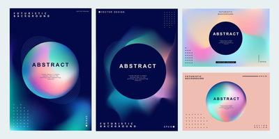 Set of colorful posters. Circle shape with neon lights. Abstract background with liquid gradient for banner, cover, social media posts. vector