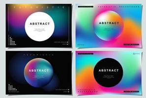 Set of colorful posters. Circle shape with neon lights. Abstract background with liquid gradient for banner, cover, social media posts. vector