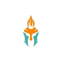 logo para espartano casco con fuego en eso vector