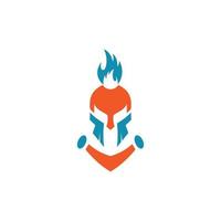 logo para espartano casco con fuego en eso vector