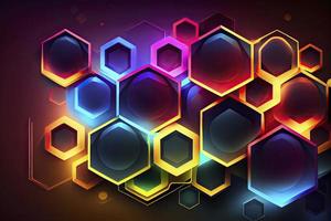 Abstract hexagonal shapes background with neon color elements photo