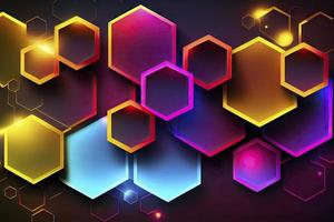 Abstract hexagonal shapes background with neon color elements photo