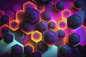Abstract hexagonal shapes background with neon color elements photo