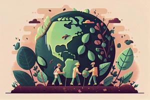 little men prepare for the day of the Earth, save the planet, save energy, the concept of the Earth day vector photo