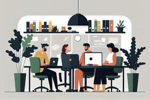 Group Of Young Business People Working Together Sit At Office Desk Coworking Mix Race Creative Workers photo