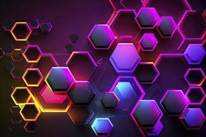 Abstract hexagonal shapes background with neon color elements photo