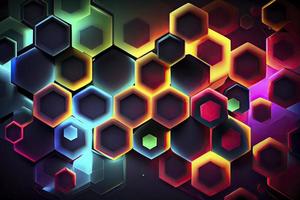 Abstract hexagonal shapes background with neon color elements photo