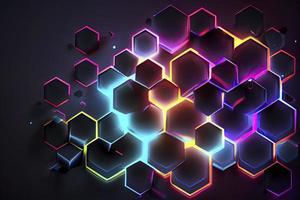 Abstract hexagonal shapes background with neon color elements photo