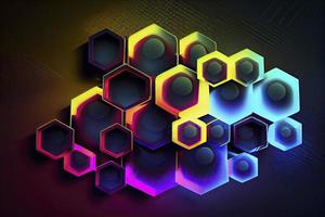 Abstract hexagonal shapes background with neon color elements photo