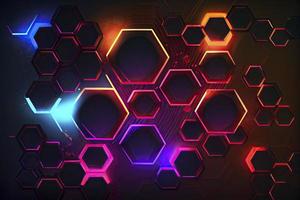 Abstract hexagonal shapes background with neon color elements photo