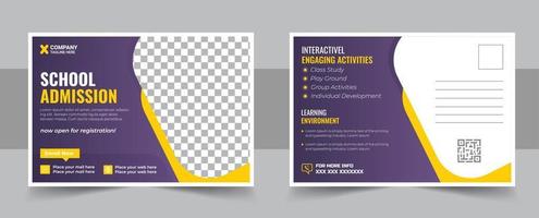 Kids back to school education admission postcard template. Modern professional school admission postcard template design vector