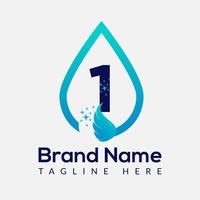 Initial Letter 1 Wash Logo, Drop and Wash Combination. Drop logo, Wash, Clean, Fresh, Water Template vector