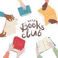 Books club. Hands holding books isolated on white background vector