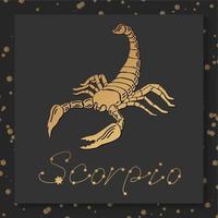 Gold zodiac Scorpio horoscope sign on dark square background vector