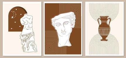conjunto de resumen vertical carteles con griego antiguo estatuas, resumen formas y espacio elementos vector