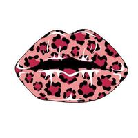 leopardo estampado labios, Moda mujer impresión en rosado vector