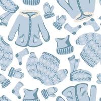 Seamless pattern with warm clothes, mittens, jacket, scarf and hat on white background vector